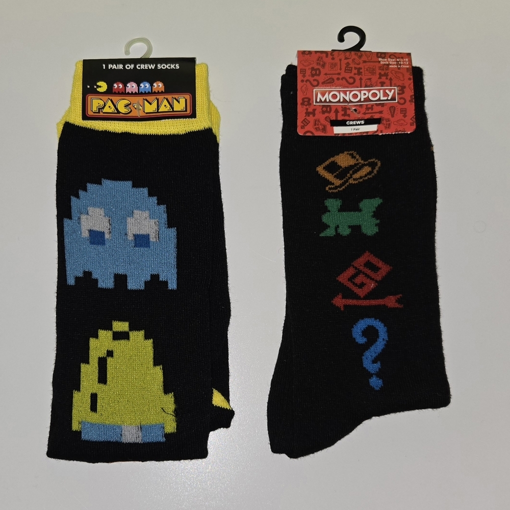 Pac-Man and Monopoly Themed Crew Socks - Black